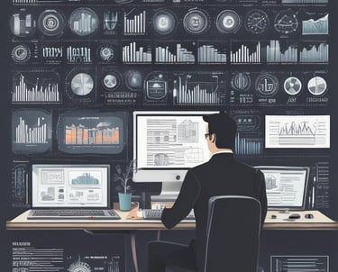 White hands organizing papers and financial reports on a wooden desk.