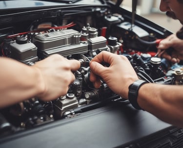 person tuning an engine