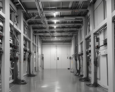 Electrician installing smart home control panel in a modern building.