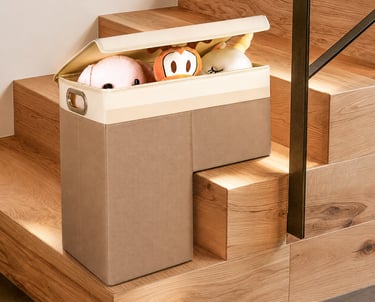 Space-saving stair basket for hidden staircase storage