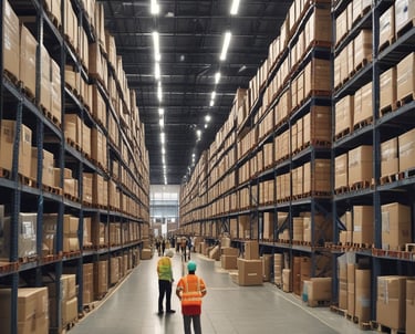 Professional business team collaborating in a modern office with a map of Asia and shipping containers visible through the window.