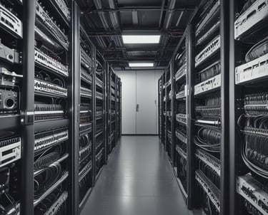 Modern office with advanced facial recognition devices and network cabling setup.