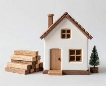 Construction tools and materials neatly stacked at a building site.