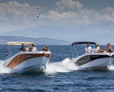 two people on a boat in the ocean