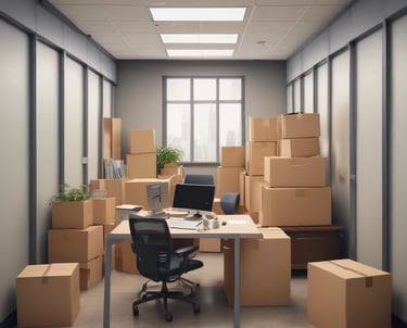 A secure closed container loaded with office equipment ready for transport.