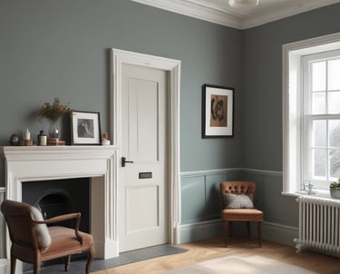 Painter carefully applying a fresh coat of paint on a modern home's exterior at sunset.