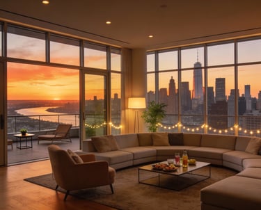 Stunning view of sunset from windows of an elegant venue