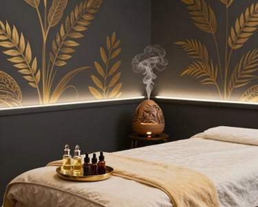 A diffuser releasing fragrant oils in a calm, elegant space filled with natural light.