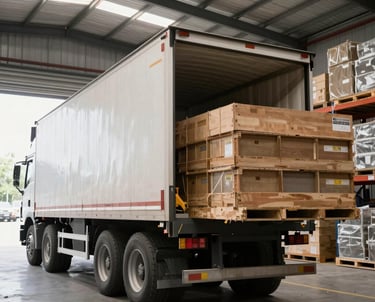 A 53 trailer being loaded in a warehouse 