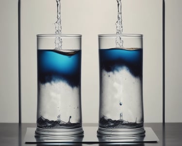 A close-up of a transparent liquid battery tank showing the redox flow process inside a modern energy facility.