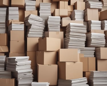 Stacks of clean cardboard and paper ready for recycling.