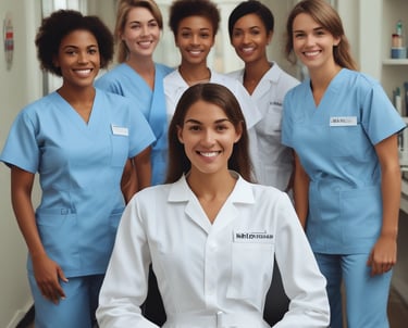 A friendly nurse warmly greeting a patient in a bright hospital room.