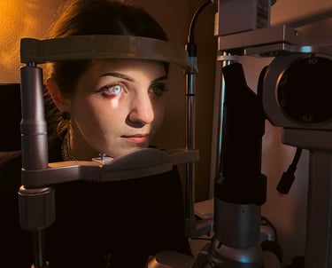 Female patient during a comprehensive eye exam at Edge Optics