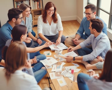 A warm, welcoming therapy room with comfortable chairs and soft lighting.