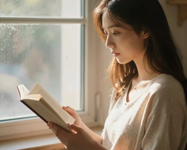 A cozy journal with a pen resting on a wooden table surrounded by flowers.