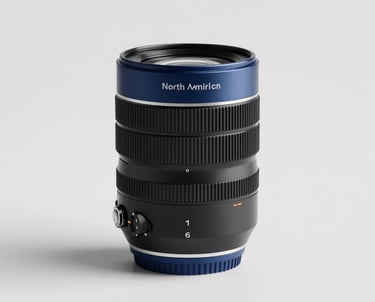 A clean, professional product photograph of a modern tech device featuring minimalist North American design and professional blue accents.