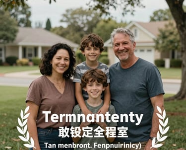 A family smiling together in a suburban park setting, representing the security and happiness of achieving permanent residency.