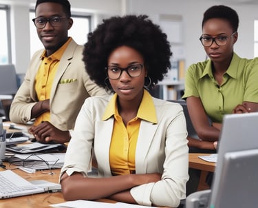 A welcoming office scene with diverse professionals collaborating on recruitment tasks.