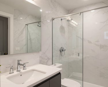 Before and after images of a kitchen remodel showcasing modern cabinetry and bright lighting.