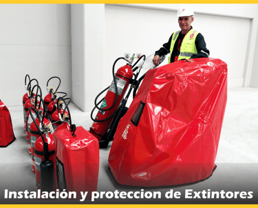 Técnico de MD Extintores supervisando una flota de extintores certificados listos para su instalación