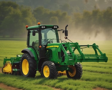 Rodotrem 3x3 truck hauling heavy agricultural machinery on a rural road.