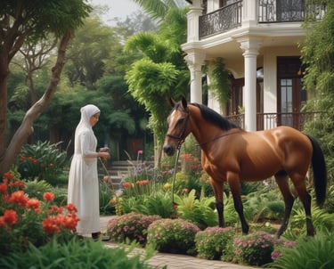 A gardener carefully planting colorful flowers in a lush backyard garden.