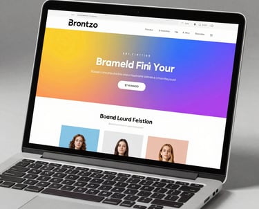 A vibrant laptop screen displaying a modern, clean website design with bright colors.