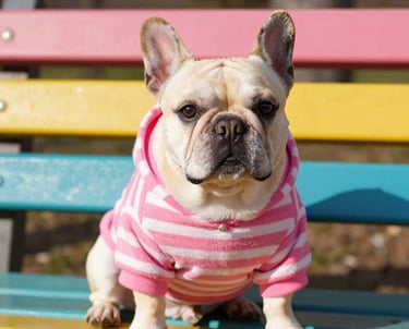perro con playera de rayas rosas