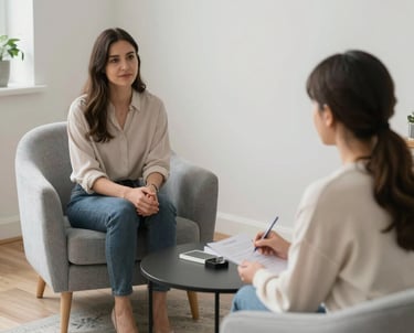 A professional lawyer consulting with a client in a cozy office.