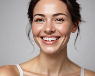 Close-up of a sleek diode laser device emitting a soft blue light against a dark blue and gold backdrop.