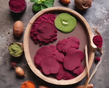 A vibrant mix of colorful spice blends in eco-friendly pouches arranged on a muted green background.