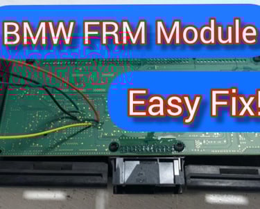 A BMW FRM footwell module circuit board with wires attached for easy repair and programming.