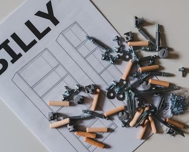 handyman organizing parts to build IKEA furniture