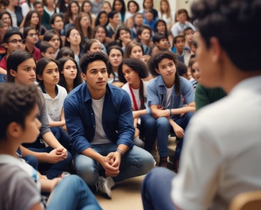 Young people engaged in a leadership workshop, actively participating and collaborating.