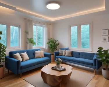 A warm, inviting therapy room with soft lighting and comfortable seating.