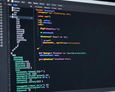 A close-up of a high-resolution screen showing complex software code with syntax highlighting. Cinematic lighting in a professional studio.