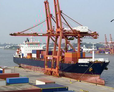 Vibrant marketplace in Gambia showcasing local crafts and French products.