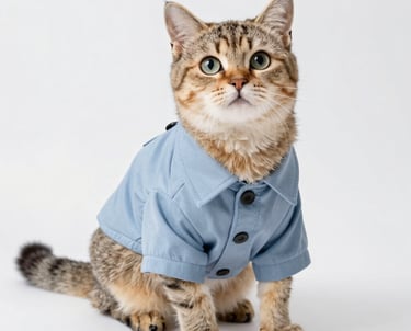 gato con camisa azul de vestir