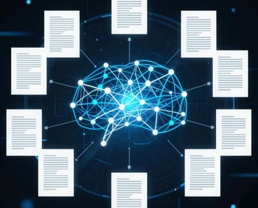 A sleek futuristic interface showing autonomous AI agents interacting with data streams.