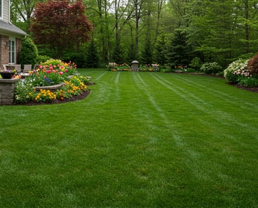 Expertly mowed grass with professional striping