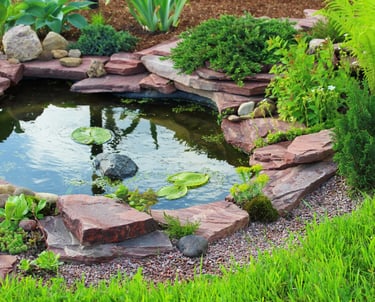 Custom garden pond with natural rock edging.