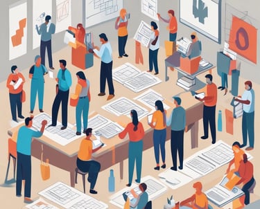 A clean, modern workspace with a laptop displaying code, surrounded by minimalist design elements.