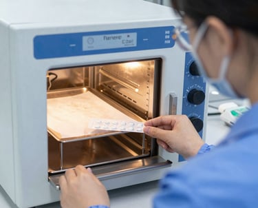 Laboratory technician analyzing pharmaceutical samples with precision instruments.