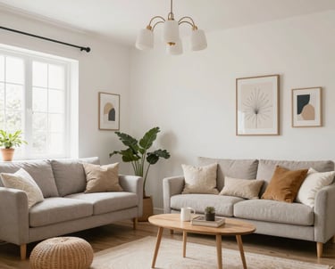 A freshly painted living room with bright walls and modern decor.