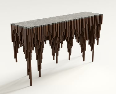 Console Rutile en noyer massif et marbre de Stanislas Garaud