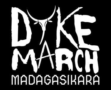 White Dyke March Madagasikara logo with a zebu icon on a black background.