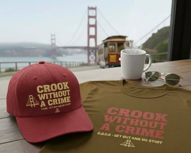 Official Crook Without A Crime red hat and t-shirt from The G.O.D.S Collection