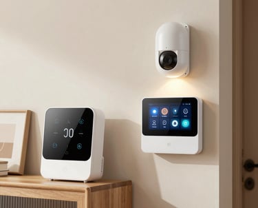 A skilled construction team installing smart home technology in a bright, modern living room.