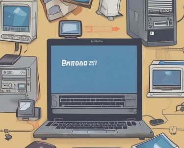 A variety of refurbished laptops and desktops arranged neatly on a shelf.