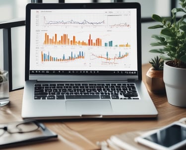 A focused business owner reviewing charts and notes at a desk.